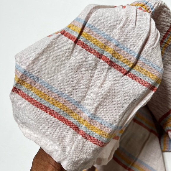 Smocked Crop Top Peplum Cropped Fitted Shirt Pastel Stripes Summer Casual Beach - Picture 10 of 17